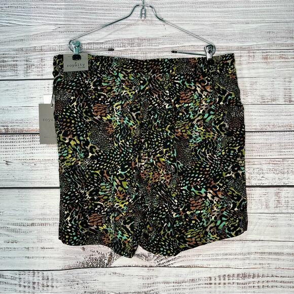Royalty for Me XL Pull On Shorts Pockets Rayon Multi Animal Print Green Brown - Picture 3 of 9